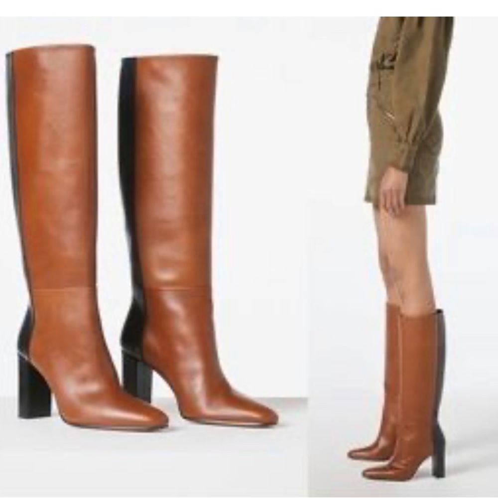 Frame Denim Leather Two Tone Tall Boots. New in Box